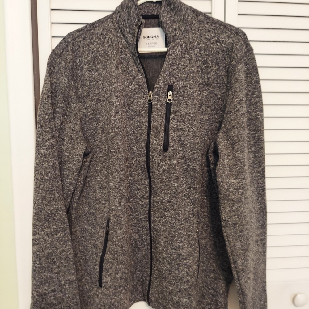 Sonoma Marled Gray Full-Zip Knit Jacket with Chest Pocket